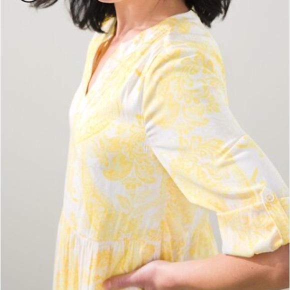 NWT Chicos Tiered Sea Island Paisley Maxi Dress in Yellow Pineapple Size 1/S - Picture 4 of 6